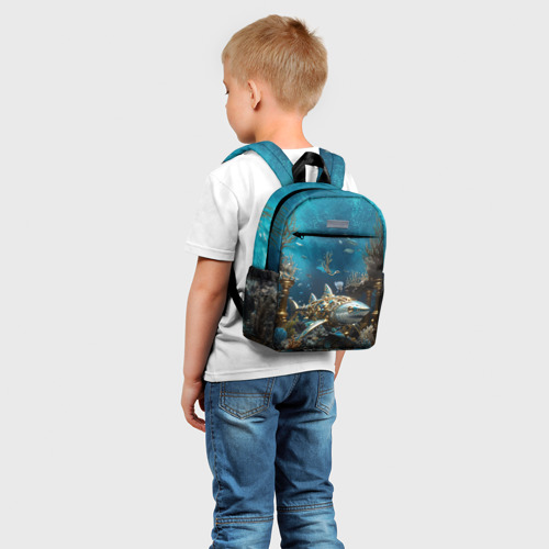 Детский рюкзак 3D с принтом Механическая акула, фото на моделе #1