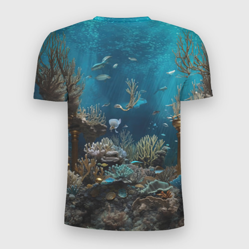 Мужская футболка 3D Slim с принтом Механическая акула, вид сзади #1