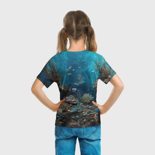 Детская футболка 3D с принтом Механическая акула, вид сзади #2