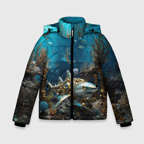 Зимняя куртка для мальчиков 3D с принтом Механическая акула, вид спереди #2