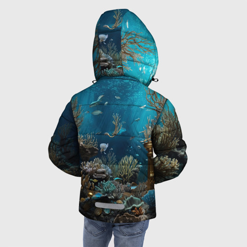 Зимняя куртка для мальчиков 3D с принтом Механическая акула, вид сзади #2