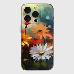 Чехол для iPhone 16 Pro Max силиконовый с защитой камеры Маслянные ромашки