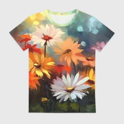 Женская футболка 3D Маслянные ромашки