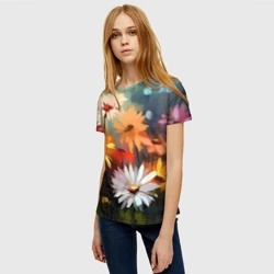 Женская футболка 3D Маслянные ромашки - фото 2
