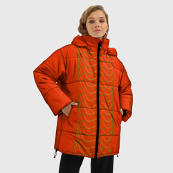 Куртка с принтом Цвета сицилийского апельсина для женщины, вид на модели спереди №2. Цвет основы: черный