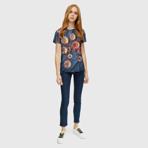 Женская футболка 3D Хризантемы на джинсе, цвет 3D печать - фото 5
