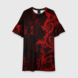 Детское платье 3D Красный дракон - иероглифы