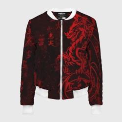 Женский бомбер 3D Красный дракон - иероглифы