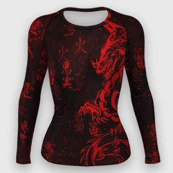 Женский рашгард 3D Красный дракон - иероглифы