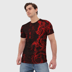 Мужская футболка 3D Красный дракон - иероглифы - фото 2
