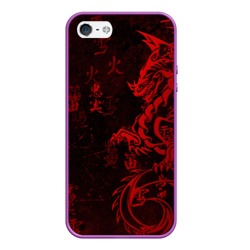 Чехол для iPhone 5/5S матовый Красный дракон - иероглифы