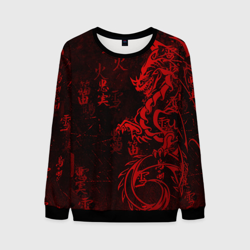 Мужской свитшот 3D Красный дракон - иероглифы, цвет черный