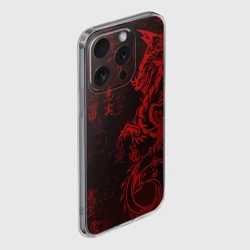 Чехол для iPhone 15 Pro силиконовый с защитой камеры Красный дракон - иероглифы - фото 2