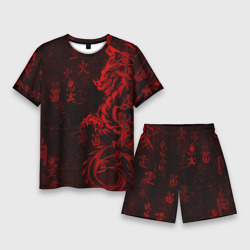 Мужской костюм с шортами 3D Красный дракон - иероглифы
