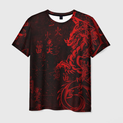 Мужская футболка 3D Красный дракон - иероглифы