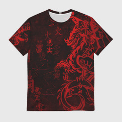Мужская футболка 3D Красный дракон - иероглифы