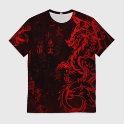 Мужская футболка 3D Красный дракон - иероглифы