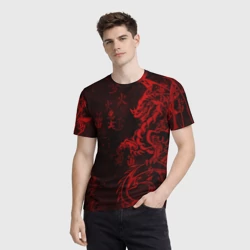Мужская футболка 3D Красный дракон - иероглифы - фото 2