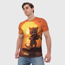 Мужская футболка 3D Кот, море, скрипка - фото 2