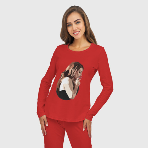 Женская пижама с лонгсливом хлопок Lana del rey smoking, цвет красный - фото 5