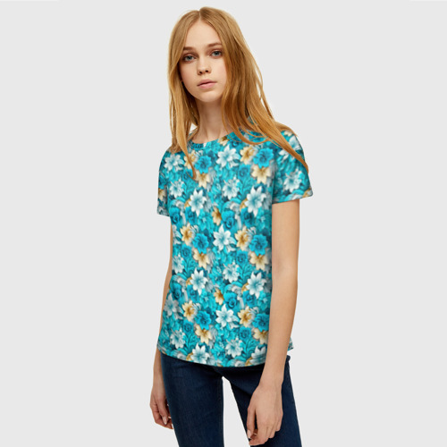Женская футболка 3D Тропические   цветы   паттерн, цвет 3D печать - фото 3