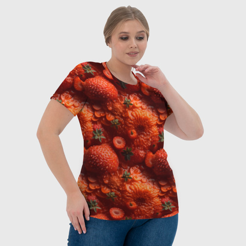 Женская футболка 3D Сочная клубника мятая - паттерн, цвет 3D печать - фото 6