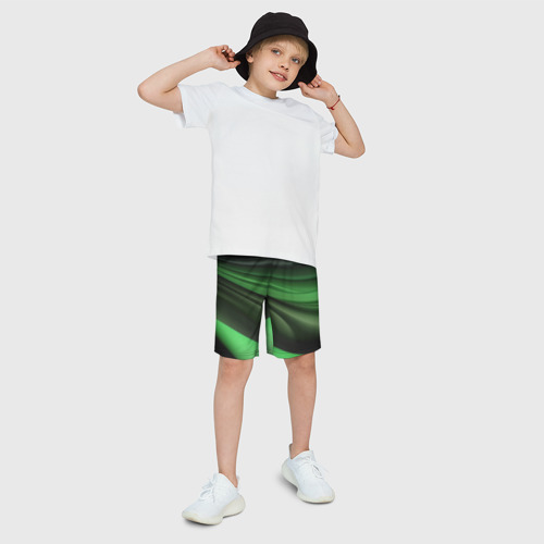 Детские спортивные шорты 3D с принтом Темная зеленая текстура, фото на моделе #1