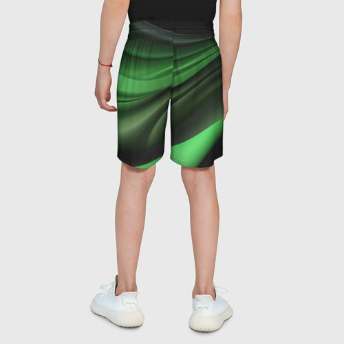 Детские спортивные шорты 3D с принтом Темная зеленая текстура, вид сзади #2