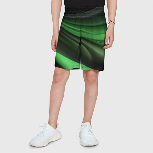 Детские спортивные шорты 3D с принтом Темная зеленая текстура, вид сбоку #3