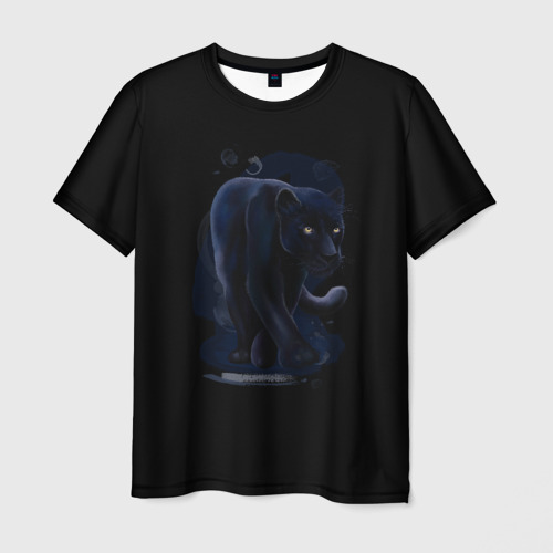 Мужская футболка с принтом Черный хищник пантера, вид спереди №1