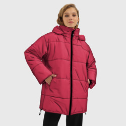 Женская зимняя куртка Oversize Яркий пурпурно-красный однотонный - фото 2