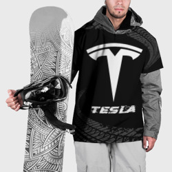 Накидка на куртку 3D Tesla Speed на темном фоне со следами шин