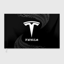 Флаг 3D Tesla Speed на темном фоне со следами шин