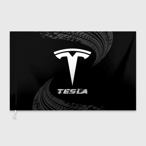 Флаг 3D Tesla Speed на темном фоне со следами шин - фото 3