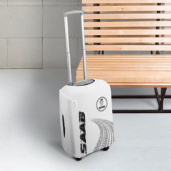 Чехол для чемодана 3D Saab Speed на светлом фоне со следами шин: надпись, символ - фото 2