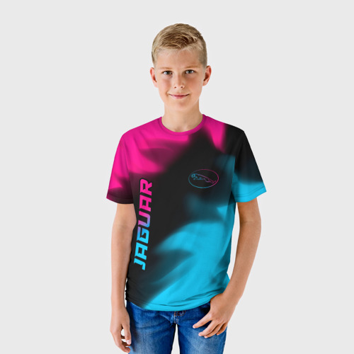 Детская футболка 3D Jaguar - neon gradient: надпись, символ, цвет 3D печать - фото 3