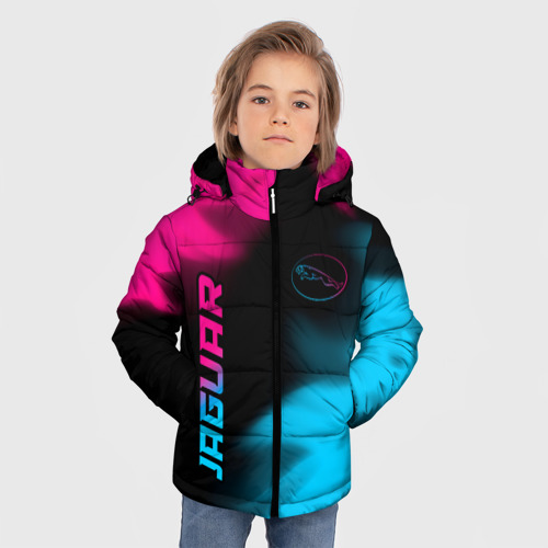 Зимняя куртка для мальчиков 3D Jaguar - neon gradient: надпись, символ, цвет черный - фото 3