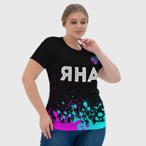 Женская футболка 3D Яна и неоновый герб России: символ сверху, цвет 3D печать - фото 6