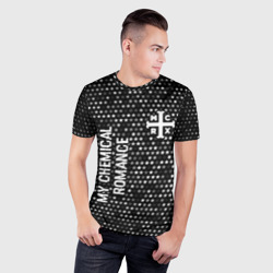 Мужская футболка 3D Slim My Chemical Romance glitch на темном фоне: надпись, символ - фото 2