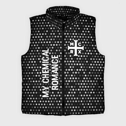 Мужской жилет утепленный 3D My Chemical Romance glitch на темном фоне: надпись, символ, цвет черный