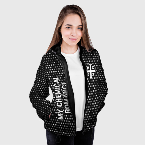 Женская куртка 3D My Chemical Romance glitch на темном фоне: надпись, символ, цвет черный - фото 4