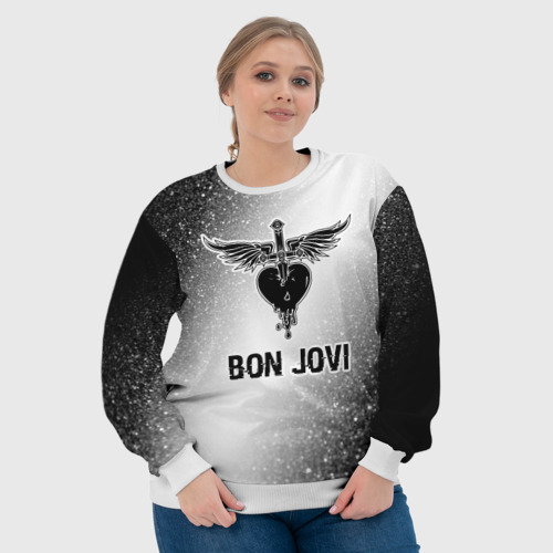 Женский свитшот 3D Bon Jovi glitch на светлом фоне, цвет 3D печать - фото 6