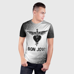 Мужская футболка 3D Slim Bon Jovi glitch на светлом фоне - фото 2