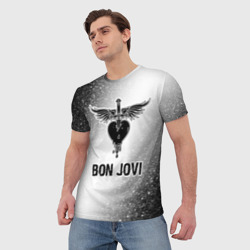 Мужская футболка 3D Bon Jovi glitch на светлом фоне - фото 2