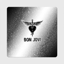 Магнит виниловый Квадрат Bon Jovi glitch на светлом фоне