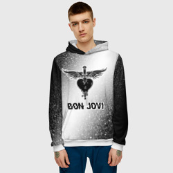 Мужская толстовка 3D Bon Jovi glitch на светлом фоне - фото 2