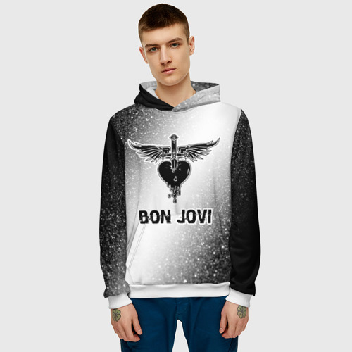 Мужская толстовка 3D Bon Jovi glitch на светлом фоне, цвет белый - фото 3