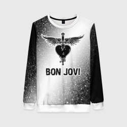 Женский свитшот 3D Bon Jovi glitch на светлом фоне