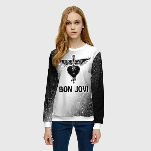 Женский свитшот 3D Bon Jovi glitch на светлом фоне, цвет 3D печать - фото 3