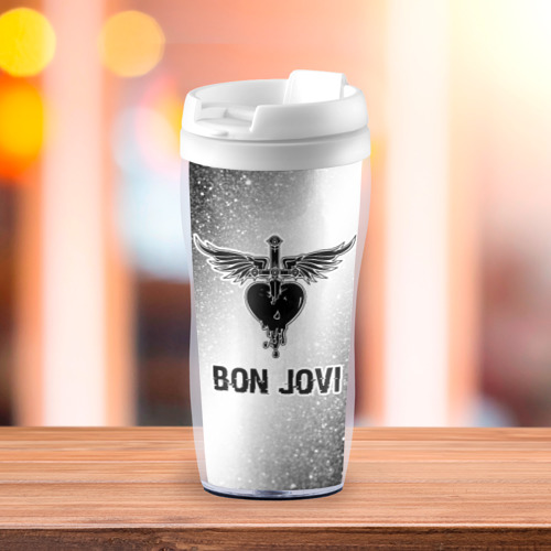 Термокружка-непроливайка Bon Jovi glitch на светлом фоне - фото 3